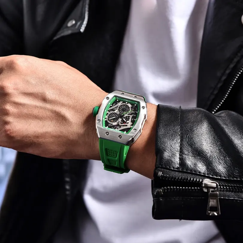 Reloj PAGANI DESIGN Skeleton, reloj automático de cuarzo para hombre, reloj de zafiro cuadrado de silicona de 41MM, reloj masculino resistente al agua 5