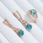 Kinel-Anillo grande de piedra azul para mujer, diseño único, Color oro rosa 585, con circonita Natural, joyería de boda Vintage 4 Kinel-Anillo grande de piedra azul para mujer, diseño único, Color oro rosa 585, con circonita Natural, joyería de boda Vintage 4