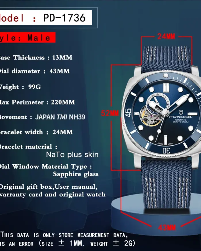 Reloj Automático PAGANI DESIGN para hombre Japón TMI NH39 Tourbillon esqueleto cristal de zafiro reloj de pulsera mecánico 200M resistente al agua 2