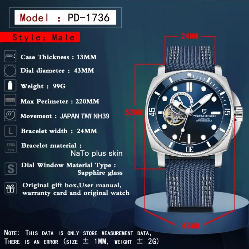 Reloj Automático PAGANI DESIGN para hombre Japón TMI NH39 Tourbillon esqueleto cristal de zafiro reloj de pulsera mecánico 200M resistente al agua 2