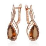 Kinel-pendientes ingleses de circonita Natural para mujer, color marrón claro, gotas de agua, Color oro rosa 585, joyería diaria de alta calidad 6