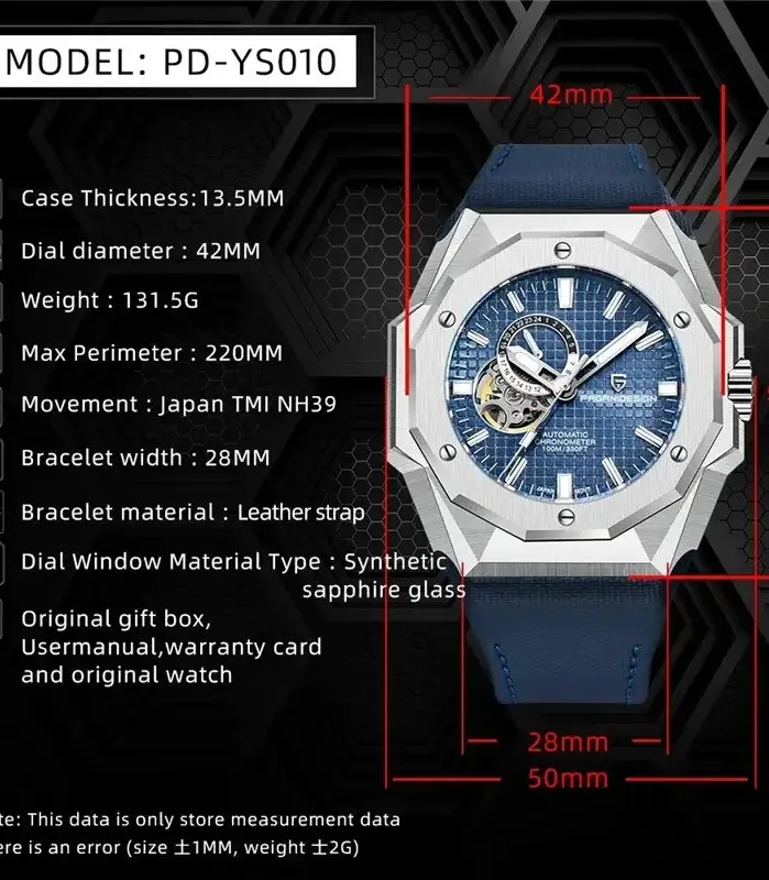Reloj Automático PAGANI DESIGN para hombre, reloj de pulsera mecánico japonés TMI NH39A Movt, reloj resistente al agua con cristal de zafiro de acero inoxidable 2