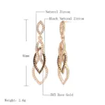 Kinel-pendientes largos de lujo para mujer, Color oro rosa 585, accesorios de circón Natural negro, joyería fina de boda Vintage para uso diario 2
