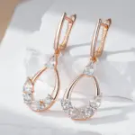 Kinel-pendientes largos de circonita Natural para mujer, aretes de lujo, Color oro rosa y plata 585, diseño único, joyería de boda para novia 3