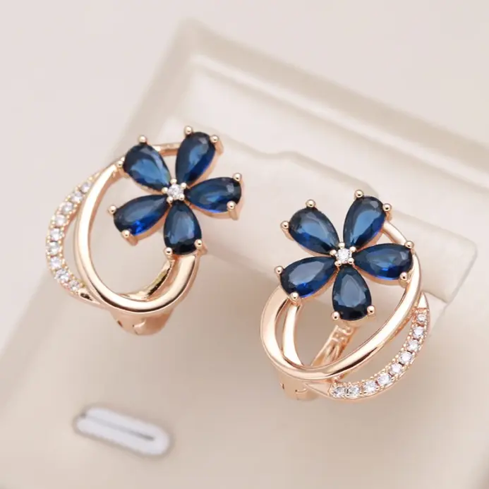 Pendientes Kinel Trend de circonita Natural azul para mujer, pendientes de flores de Color oro rosa 585, joyería Vintage fina de calidad para uso diario 1