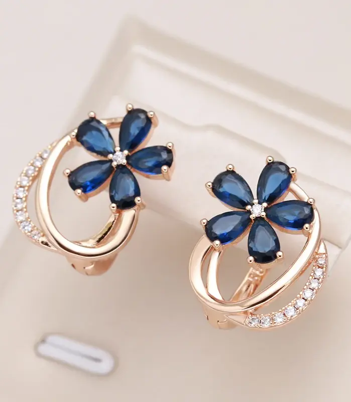 Pendientes Kinel Trend de circonita Natural azul para mujer, pendientes de flores de Color oro rosa 585, joyería Vintage fina de calidad para uso diario 1