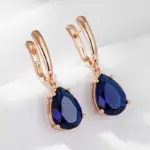 Kinel-pendientes largos con forma de gota de agua para mujer, aretes colgantes de color azul oscuro, Color oro rosa 585, circonita Natural, joyería diaria 5