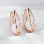 Kinel-pendientes colgantes de perlas brillantes para mujer, moda novedosa, lujo, Color oro rosa 585, joyería fina geométrica de alta calidad para uso diario 5