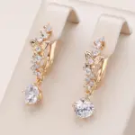 Kinel-pendientes de lujo de Color oro rosa 585, circonita Natural ostentosa, deslumbrante pendiente colgante de mariposa hueca, joyería fina para uso diario 1