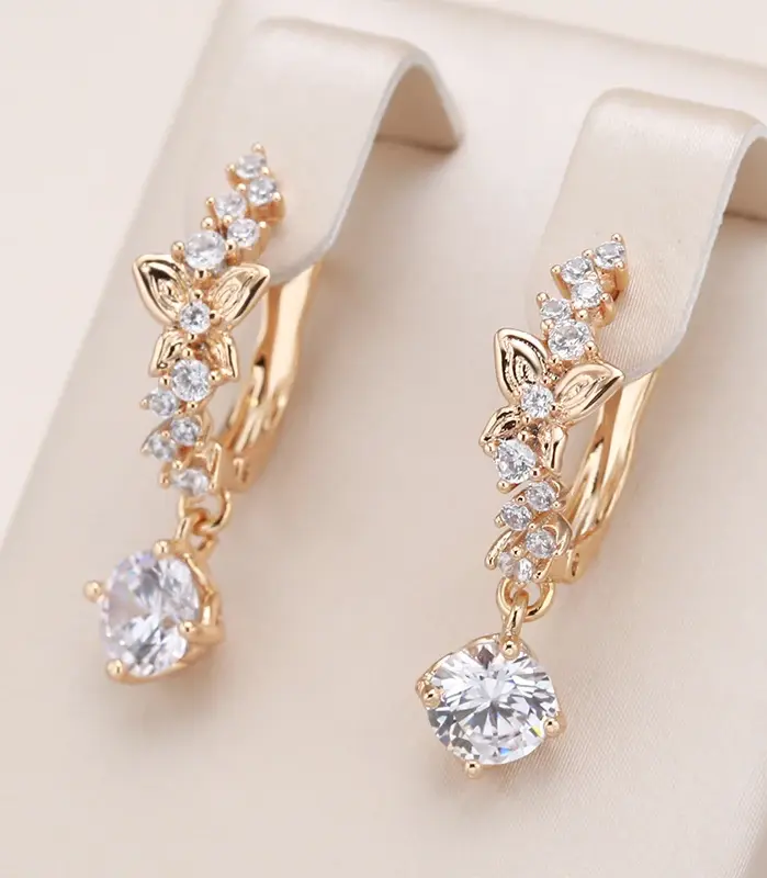 Kinel-pendientes de lujo de Color oro rosa 585, circonita Natural ostentosa, deslumbrante pendiente colgante de mariposa hueca, joyería fina para uso diario 1