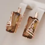Kinel-pendientes ingleses de circonita Natural marrón claro para mujer, joyería diaria de alta calidad, cuadrado Simple, Color oro rosa 585, 585 1