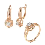 Kinel-pendientes de cristal con forma de flor para mujer, conjunto de anillos de circonita Natural de oro rosa 585, joyería creativa para boda, tendencia inusual 1 Kinel-pendientes de cristal con forma de flor para mujer, conjunto de anillos de circonita Natural de oro rosa 585, joyería creativa para boda, tendencia inusual 1