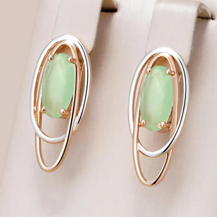 Pendientes Kinel Hot 585 de oro rosa y plata con mezcla de colores para mujer, joyería Vintage de fiesta de circón Natural verde con personalidad 1