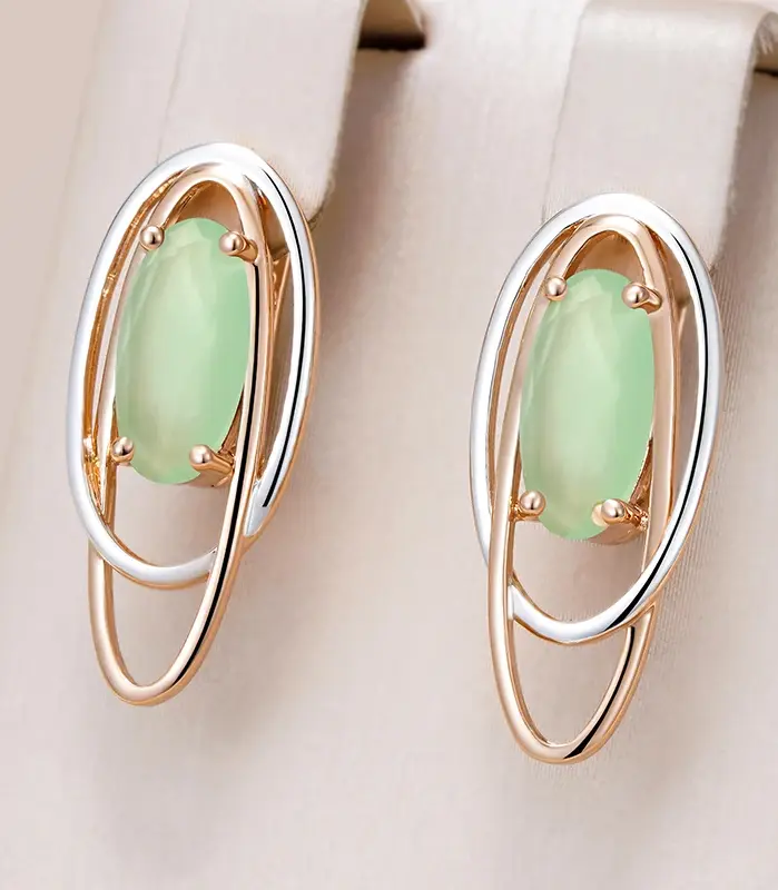 Pendientes Kinel Hot 585 de oro rosa y plata con mezcla de colores para mujer, joyería Vintage de fiesta de circón Natural verde con personalidad 1