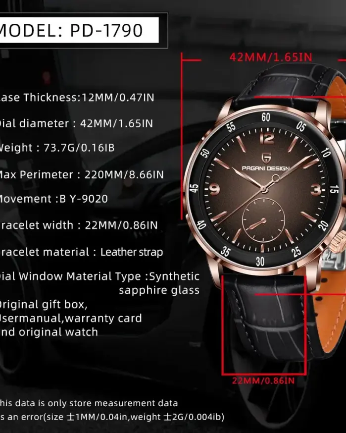 PAGANI DESIGN PD1790 reloj mecánico automático para hombre 10Bar resistente al agua cristal de zafiro reloj de pulsera de cuero de ocio de moda para hombre 2