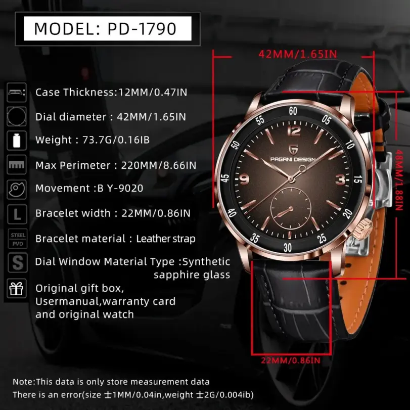 PAGANI DESIGN PD1790 reloj mecánico automático para hombre 10Bar resistente al agua cristal de zafiro reloj de pulsera de cuero de ocio de moda para hombre 2