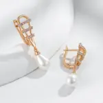Kinel-pendientes de gota de agua con perlas para mujer, aretes de lujo, Color oro rosa 585, accesorios de circón Natural, joyería fina diaria 4