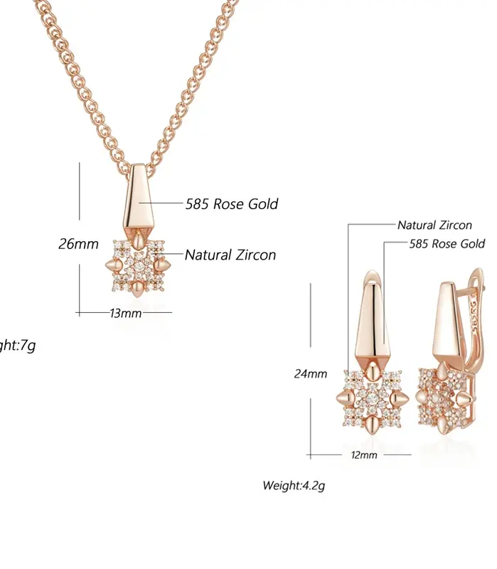 Hot 585 pendientes colgantes de flor de cristal de Color oro rosa colgante para mujer accesorios de circón Natural conjuntos de joyería fina diaria 2