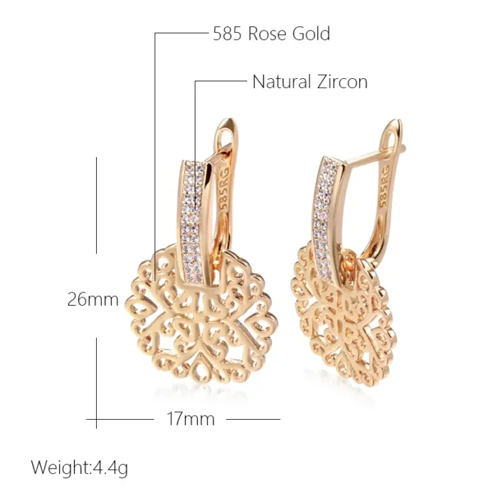 Kienl-pendientes de gota grandes de Metal brillante para mujer, Color oro rosa 585, accesorios de circonita Natural, joyería diaria Vintage 2