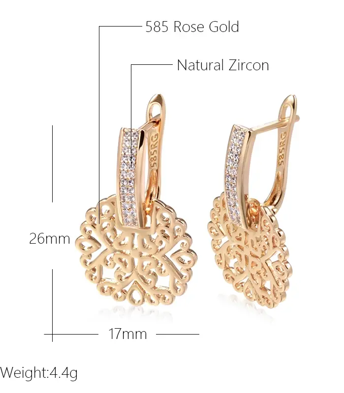 Kienl-pendientes de gota grandes de Metal brillante para mujer, Color oro rosa 585, accesorios de circonita Natural, joyería diaria Vintage 2