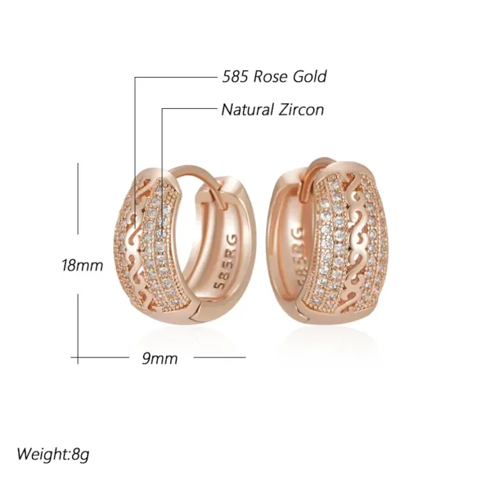 Kinel-pendientes de aro de Color oro rosa 585, diseño hueco étnico, accesorios de circón Natural, joyería fina diaria, regalos 2