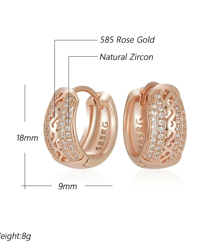 Kinel-pendientes de aro de Color oro rosa 585, diseño hueco étnico, accesorios de circón Natural, joyería fina diaria, regalos 2