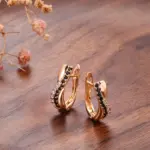 Kinel-Conjunto de anillos y pendientes de circonita Natural para mujer, aretes de oro rosa, joyería Vintage de lujo para boda, color negro, 585 3
