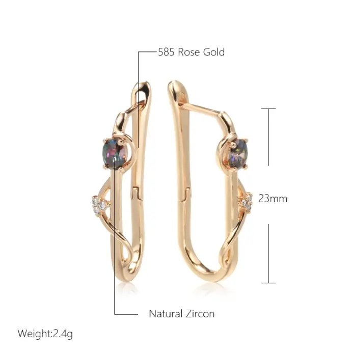 Kinel-pendientes largos de oro rosa 585 para niña, aretes de circón Natural, joyería de lujo, accesorios de temperamento, 2022 2