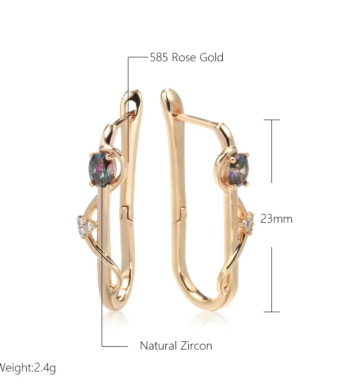 Kinel-pendientes largos de oro rosa 585 para niña, aretes de circón Natural, joyería de lujo, accesorios de temperamento, 2022 2