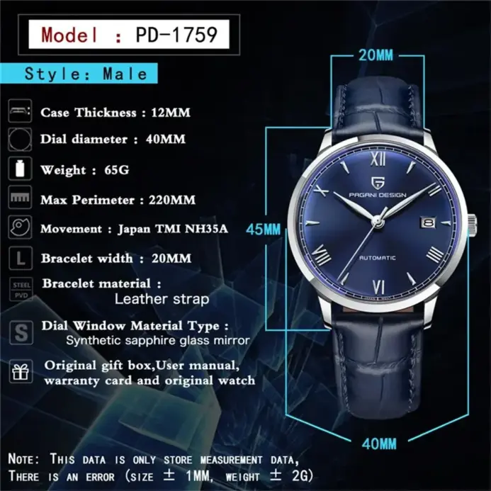 PAGANI DESIGN 40MM piloto hombres reloj mecánico de lujo con cristal de zafiro reloj automático 100M impermeable NH35 reloj de pulsera para hombres 2