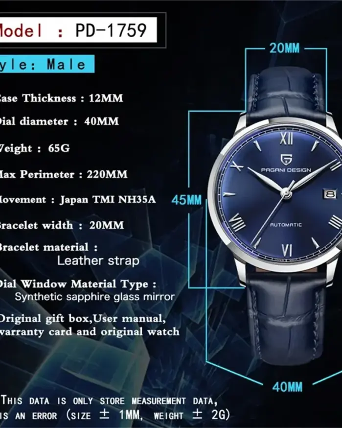PAGANI DESIGN 40MM piloto hombres reloj mecánico de lujo con cristal de zafiro reloj automático 100M impermeable NH35 reloj de pulsera para hombres 2