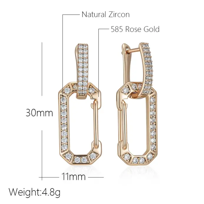 Kinel moda 585 pendientes de gota cuadrados de Color oro rosa para mujer accesorios de circón Natural blanco completo joyería fina diaria 2