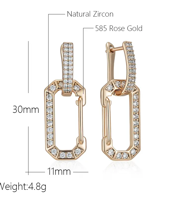 Kinel moda 585 pendientes de gota cuadrados de Color oro rosa para mujer accesorios de circón Natural blanco completo joyería fina diaria 2