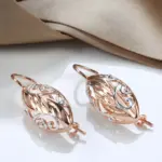 Kinel-pendientes étnicos de oro rosa 585 para mujer, aretes con flor hueca Simple, joyería Vintage para boda 6