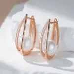 Kinel-pendientes colgantes de perlas brillantes para mujer, moda novedosa, lujo, Color oro rosa 585, joyería fina geométrica de alta calidad para uso diario 3