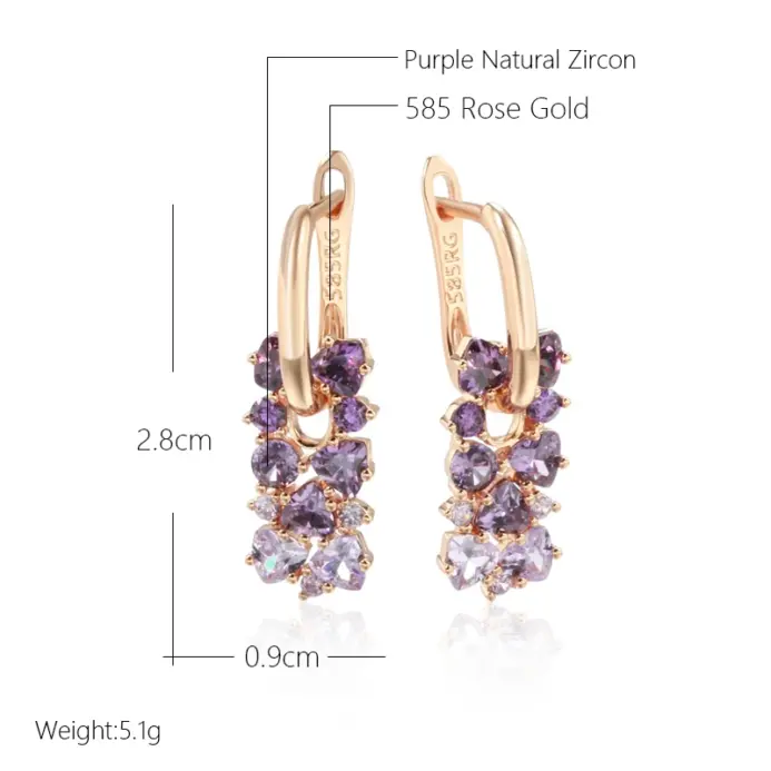 Pendientes Kinel de gota de circón Natural púrpura brillante para mujer tendencia 585 Color oro rosa novia boda joyería fina regalo de cristal 2