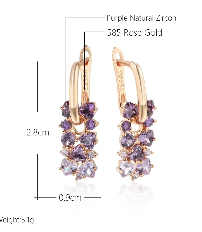 Pendientes Kinel de gota de circón Natural púrpura brillante para mujer tendencia 585 Color oro rosa novia boda joyería fina regalo de cristal 2