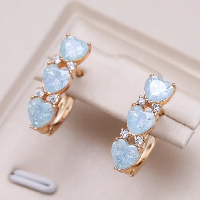 Kinel-pendientes de circonita Natural para mujer, aretes sexys de Color oro rosa, flor inusual, joyería exagerada para fiesta, 585 1