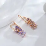 Pendientes Kinel de gota de circón Natural púrpura brillante para mujer tendencia 585 Color oro rosa novia boda joyería fina regalo de cristal 4