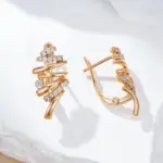 Kinel Hot 585 pendientes de gota cruzados geométricos de Color oro rosa para mujer accesorios de circón Natural brillante joyería fina diaria nupcial 4