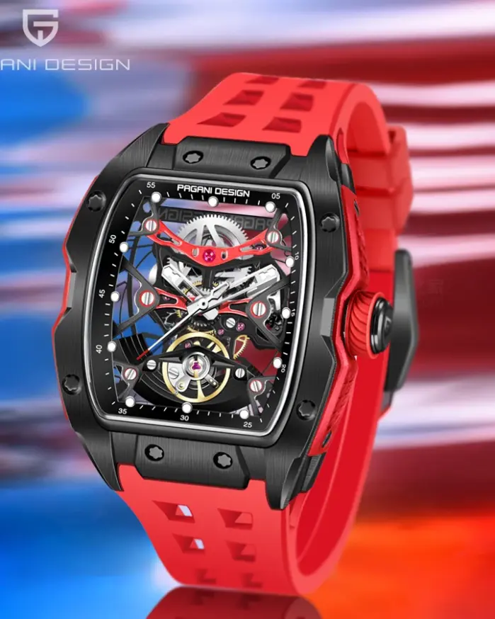 PAGANI DESIGN 42MM nueva moda espalda hueca movimiento transparente reloj de lujo para hombres cristal de zafiro relojes automáticos para hombres 1