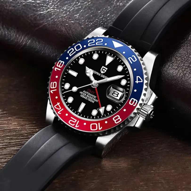 Reloj PAGANI DESIGN GMT de 40mm para hombre, relojes mecánicos clásicos de lujo, reloj deportivo de acero inoxidable resistente al agua, reloj de pulsera automático 3