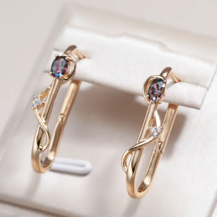 Kinel-pendientes largos de oro rosa 585 para niña, aretes de circón Natural, joyería de lujo, accesorios de temperamento, 2022 1