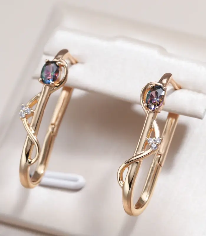 Kinel-pendientes largos de oro rosa 585 para niña, aretes de circón Natural, joyería de lujo, accesorios de temperamento, 2022 1