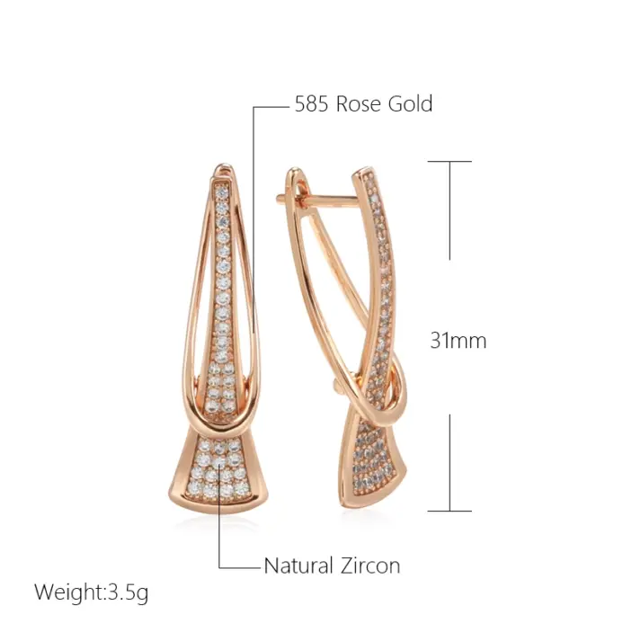 Kinel-pendientes colgantes de circonita Natural para mujer, diseño innovador, Color oro rosa 585, regalo romántico, joyería fina diaria de moda 2