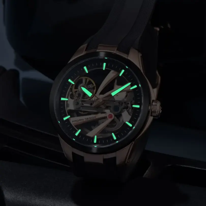 Reloj Mecánico Pagani Design para Hombre, con Cristal de Zafiro, Caja de Acero Inoxidable, Correa de Caucho, Resistente al Agua 10 Bar, Automático 5