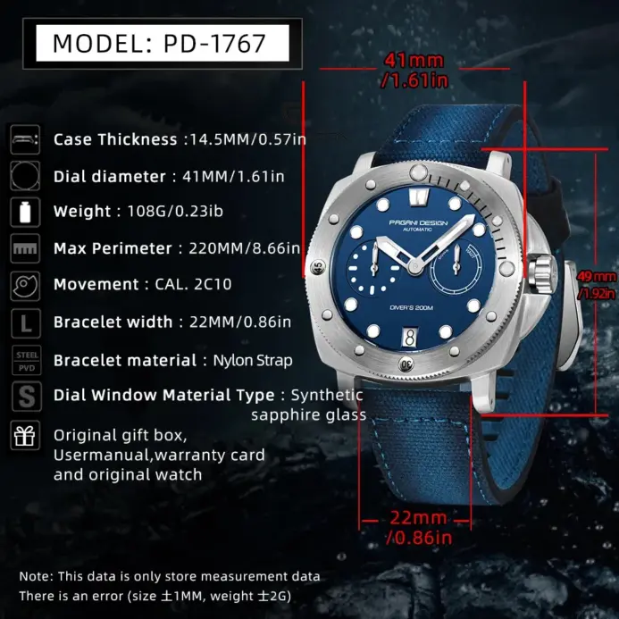 Reloj Mecánico PAGANI DESIGN para hombre, reloj automático luminoso de cristal de zafiro de lujo, reloj de acero inoxidable resistente al agua de 200M para hombre 2