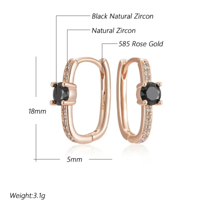 Kinel-pendientes de aro naturales negros brillantes para mujer, joyería fina para uso diario, Color oro rosa 585, Vintage, para fiesta de boda 2