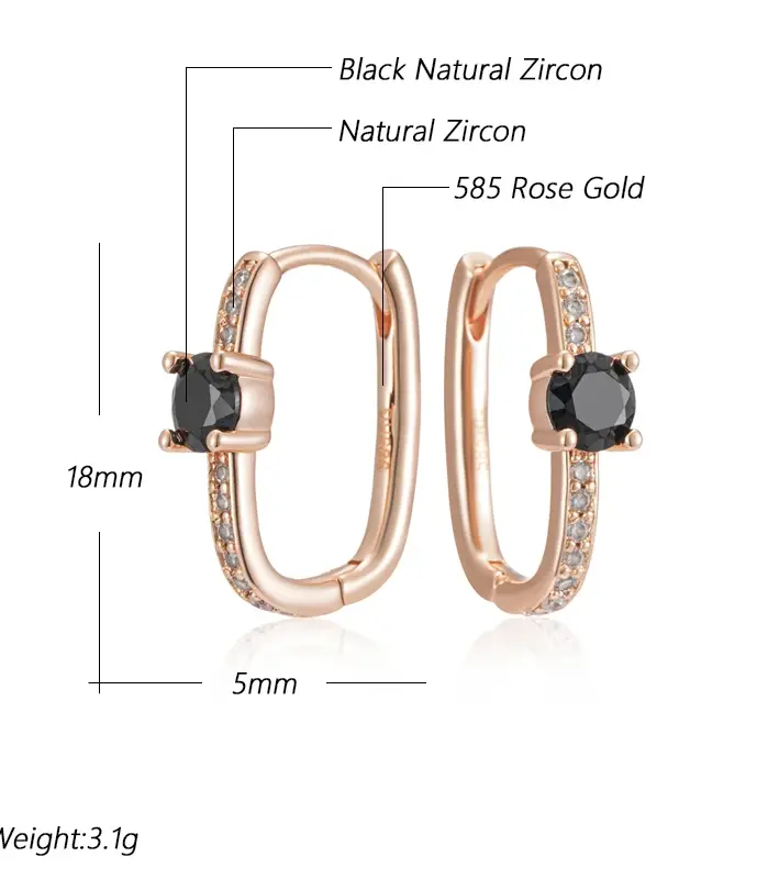 Kinel-pendientes de aro naturales negros brillantes para mujer, joyería fina para uso diario, Color oro rosa 585, Vintage, para fiesta de boda 2