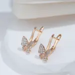 Kinel-pendientes largos de mariposa fina de lujo para mujer, aretes inusuales de Color oro rosa 585, joyería diaria de moda creativa hueca 5